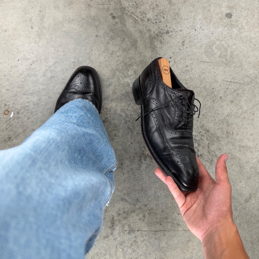 Vintage Freeman Free-Flex Mens 8 D Wingtip Brogue Oxfords Dark Burgundy Leather